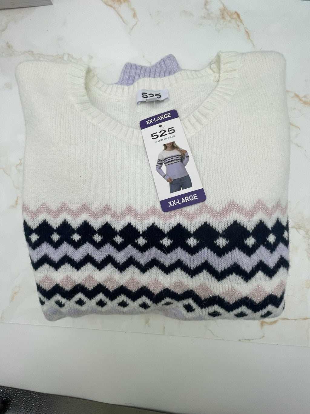 525 Women's Super Soft Crewneck Pullover Lurex Fairisle Sweater XXL