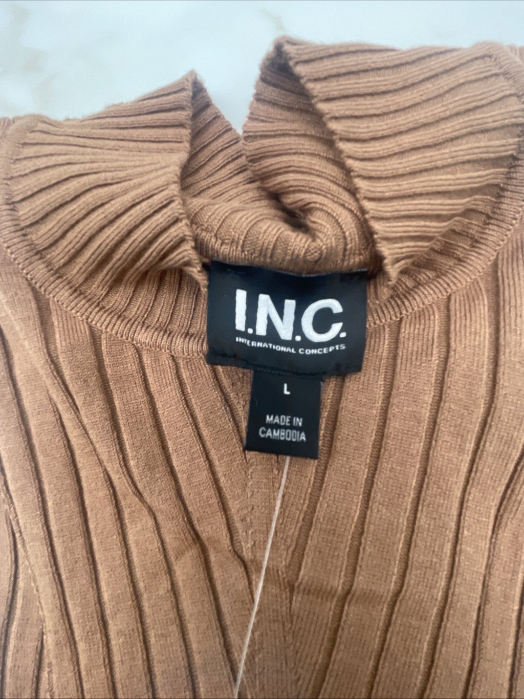 I.N.C. International ConceptsWomen's Detail Ribbed Mock Neck Sweater Brown Saira