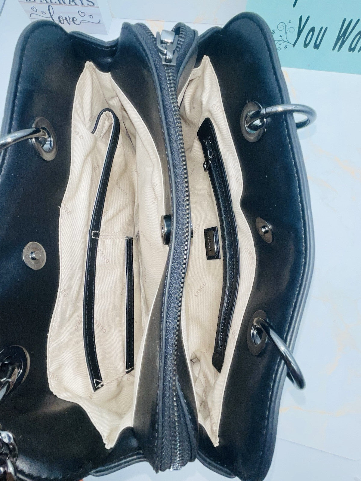 GUESS Women's New Wave Logo Girlfriend Satchel Bag Black