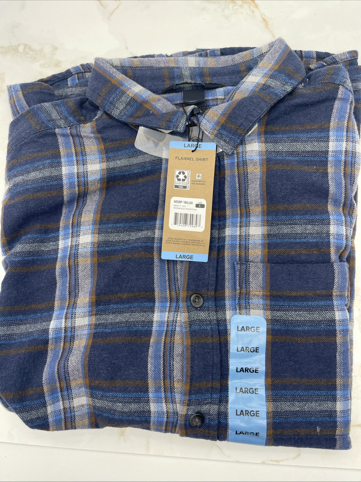 Eddie Bauer Men's 100% Cotton Easy Care Warm Brushed Twill Flannel Shirt Size L