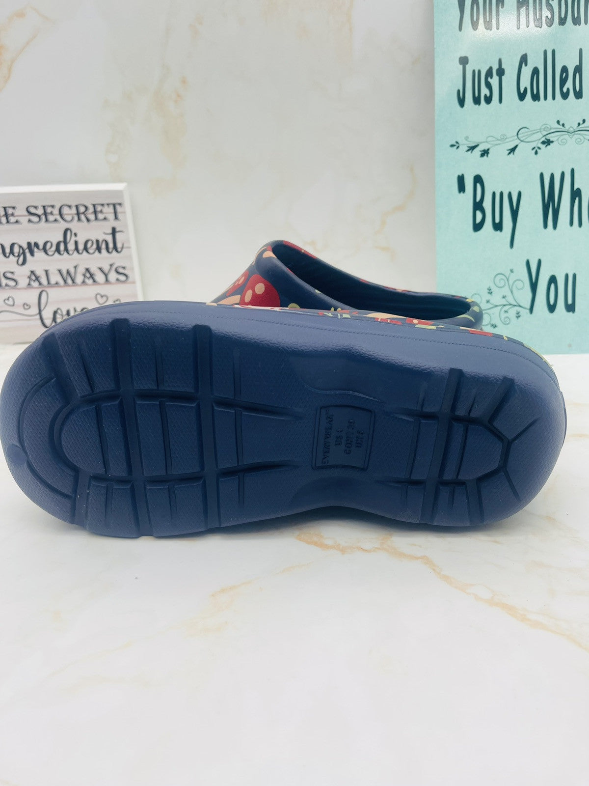 Totes Women's Super Comfy, Ultra Tough Clogs, Size  8 Navy with Garden Veggies