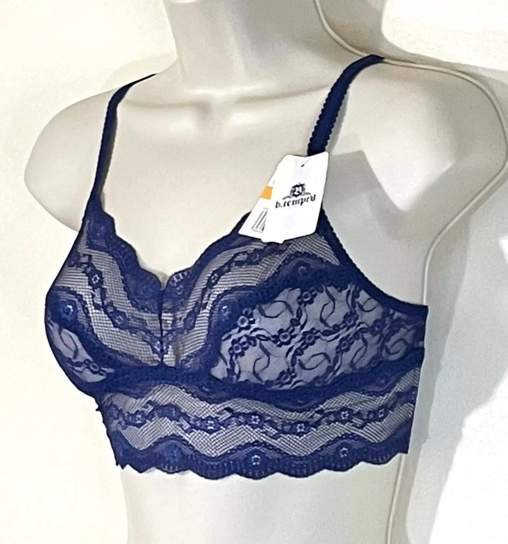 NWT b.tempt'd Women's S Lace Kiss Full Coverage Unlined Bralette 910182 Blue