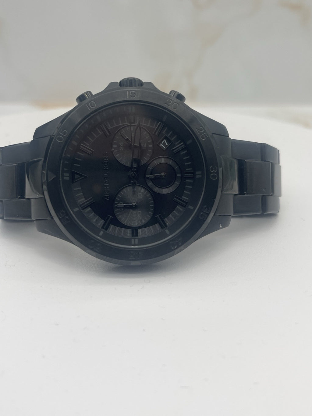 Michael Kors Greyson Mens Blackout Chronograph Watch Black Dial Stainless Steel