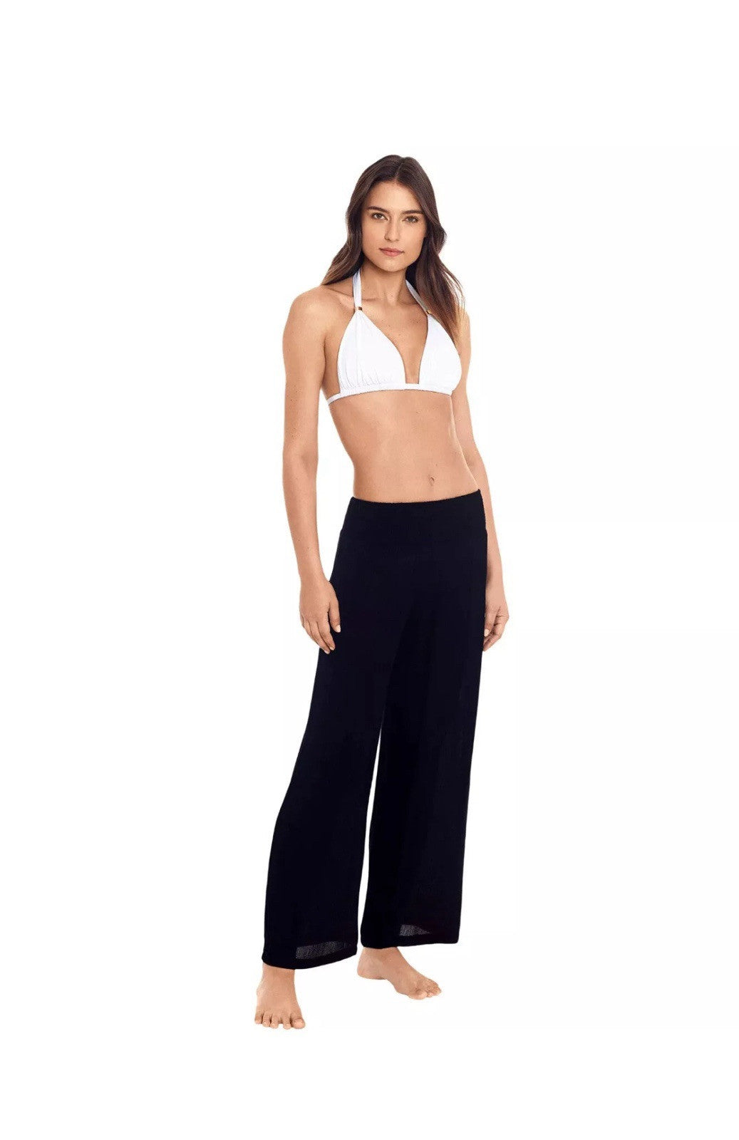 Ralph Lauren Black Crushed Smocked Swimsuit Cover Up Pants XL yjl1924