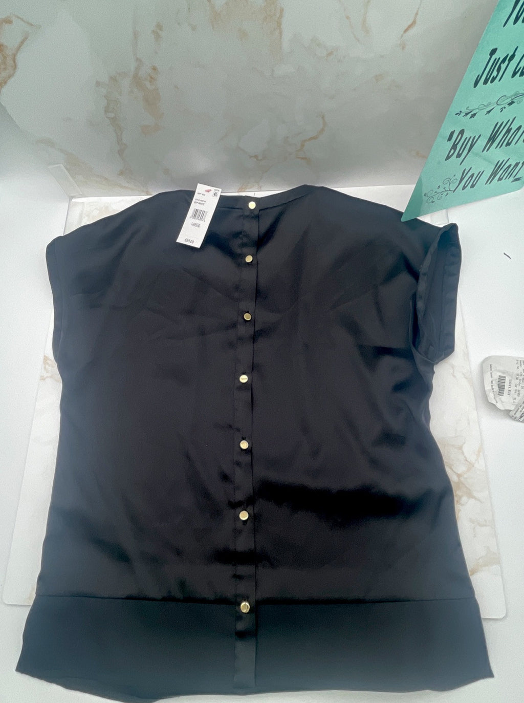 Reiss Shirt Womens 2 Black Short Sleeve Short Sleeve Back Button Tee L