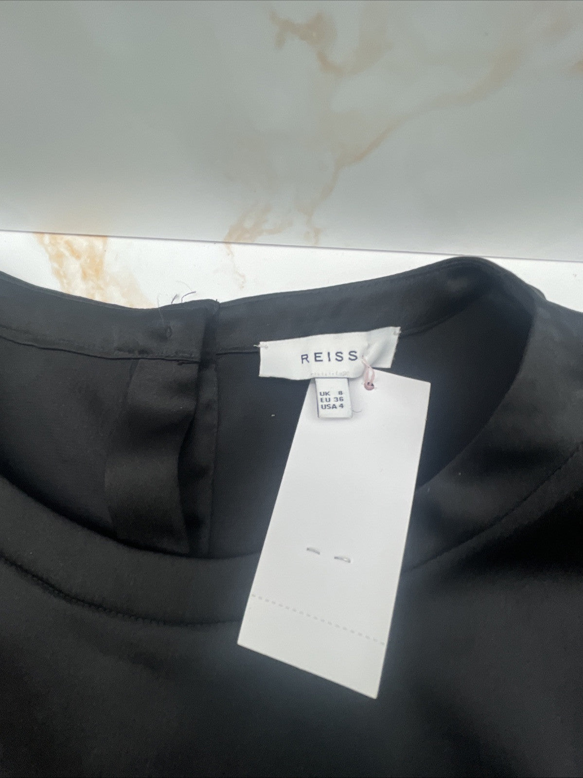 Reiss Shirt Womens 2 Black Short Sleeve Short Sleeve Back Button Tee L