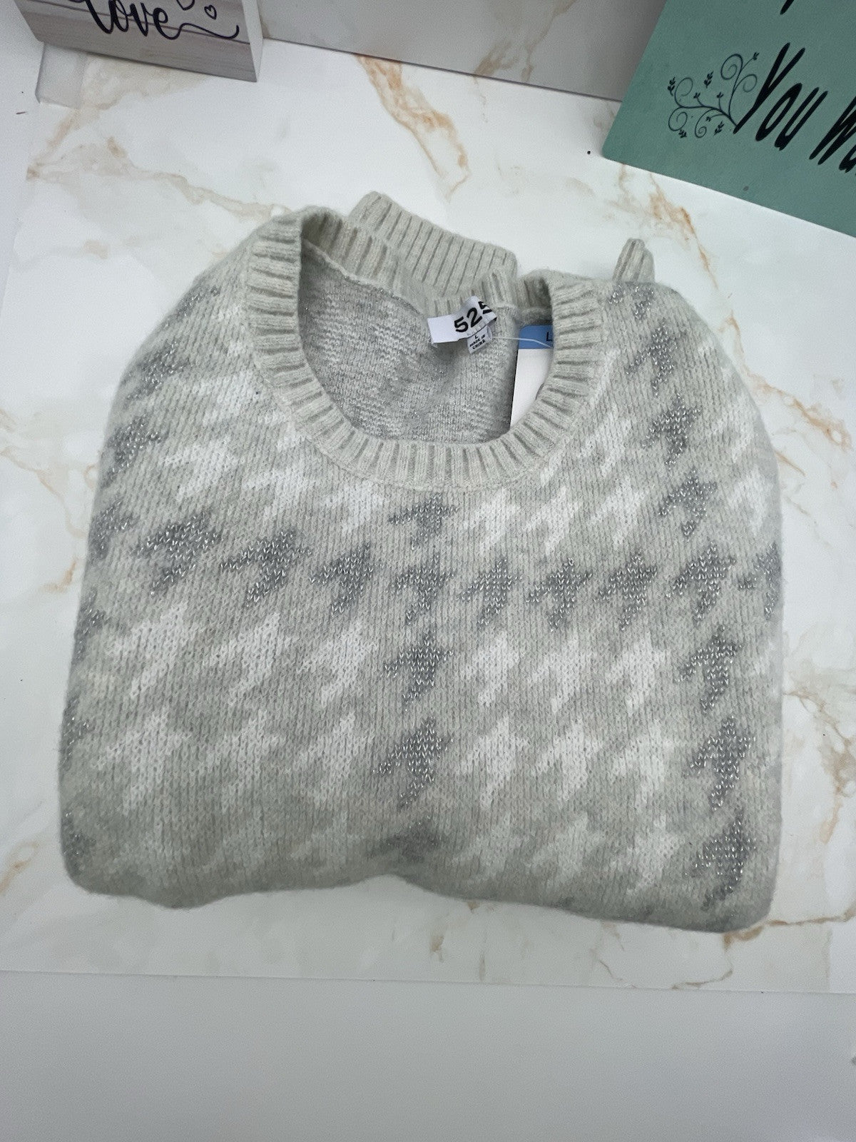 525 Women's Super Soft Crewneck Pullover Lurex Fairisle Sweater L