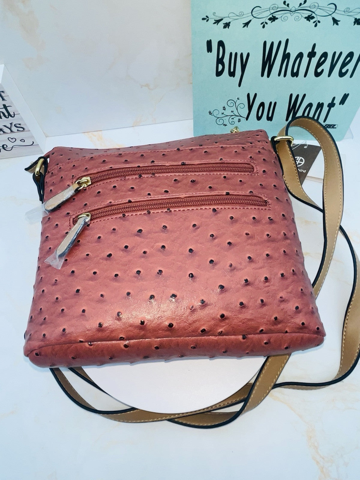 Giani Bernini Women's Embossed Faux Ostrich Crossbody, Color Wine Women’s Sholde
