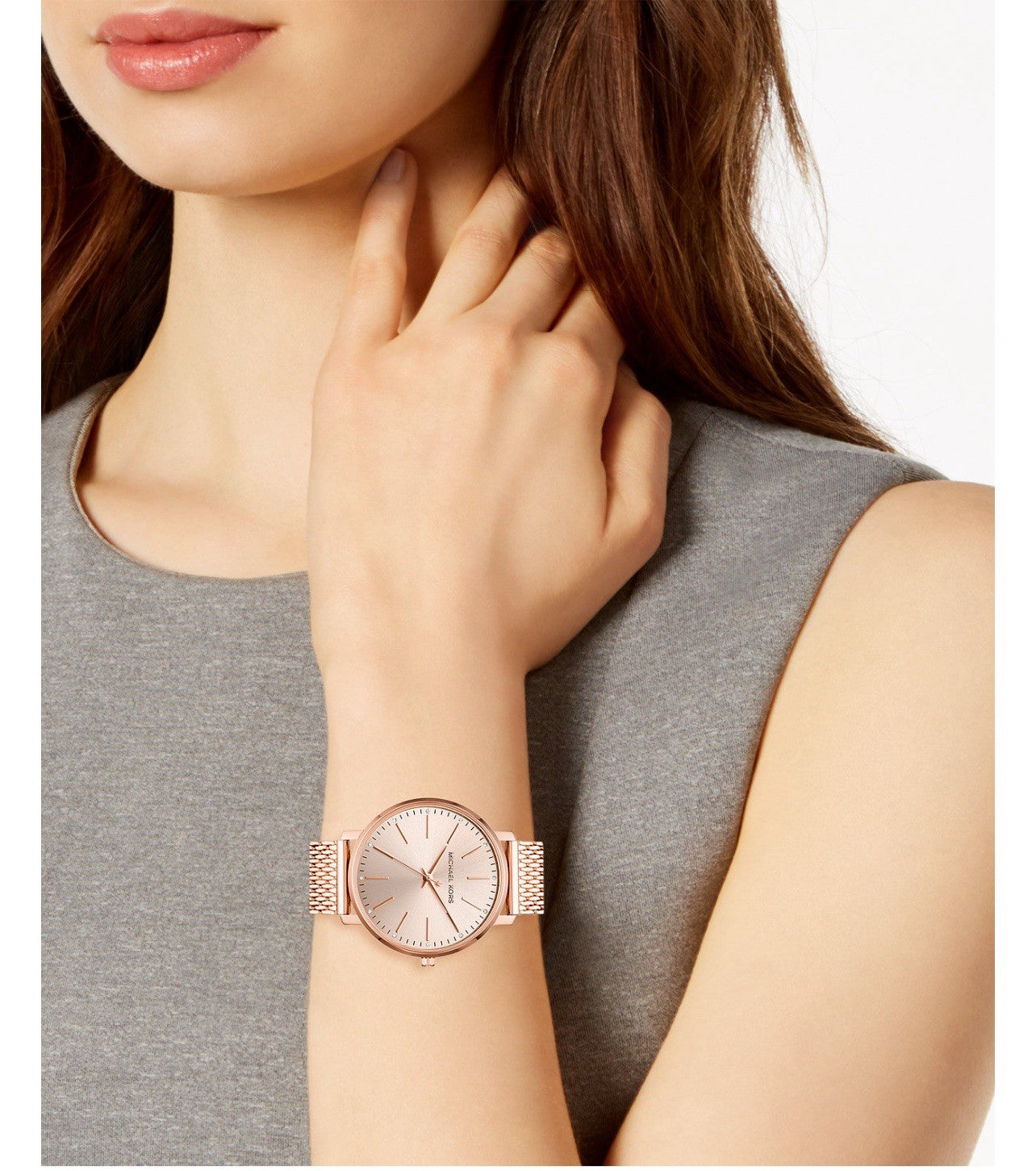 (MA4) Michael Kors MK4340 Women's Pyper Three-Hand Rose Gold-Tone Steel Watch