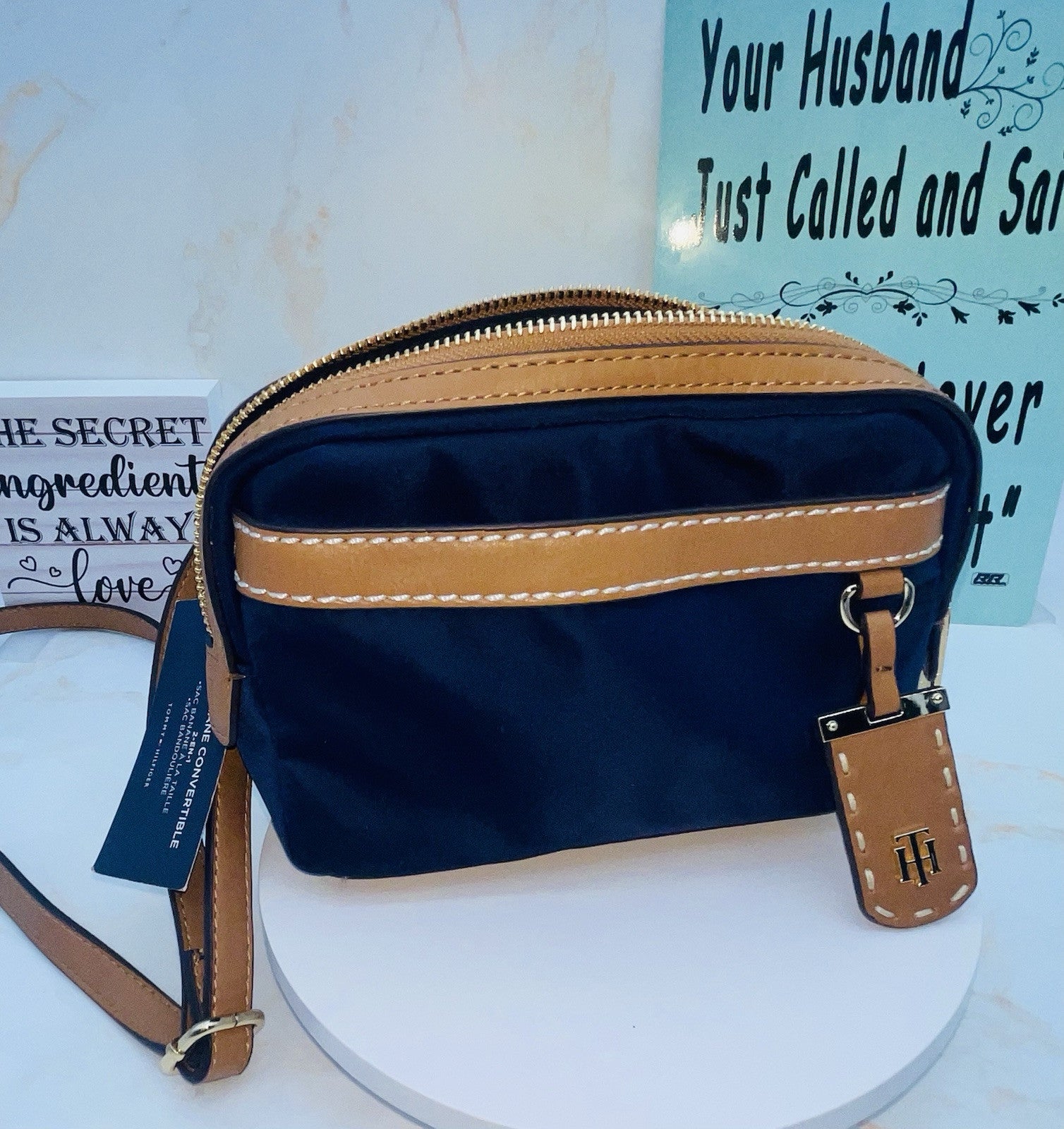 Tommy Hilfiger Julia Convertible Nylon Belt Bag Crossbody Blue/Tan JULIA NWT