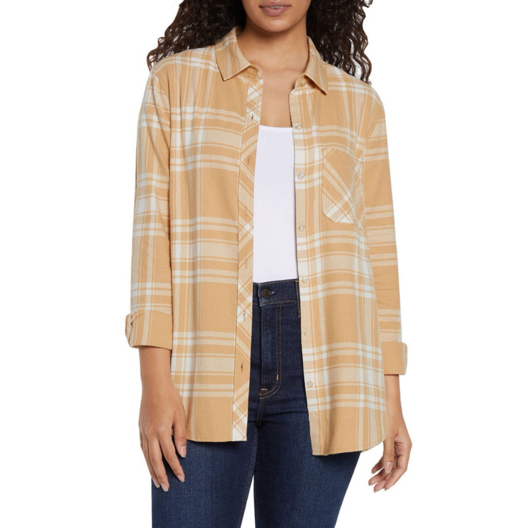 Gap Women's Soft Long Sleeve Hi-Low Hem Relaxed Fit Flannel Size M