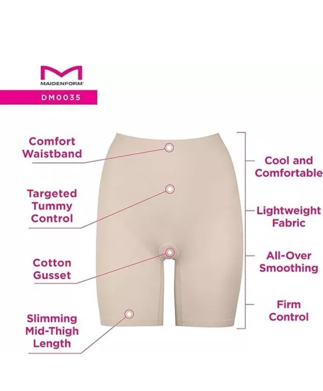 Maidenformis Cover Your Bases Light Control Thigh Slimmer DM0035 Size L NUDE 5