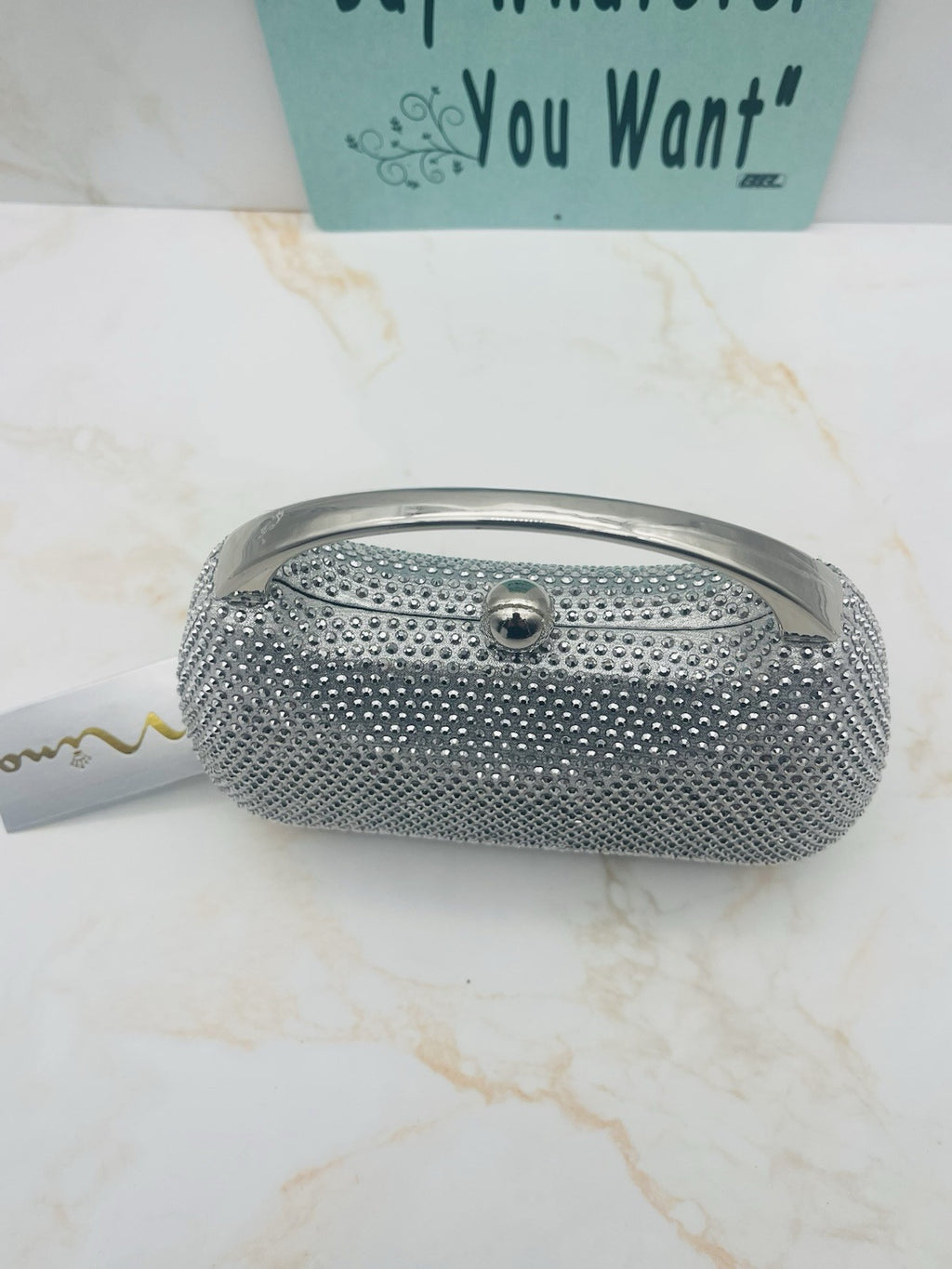 BRANDO  SILVER CRYSTAL MINAUDIERE WITH METAL HANDLE