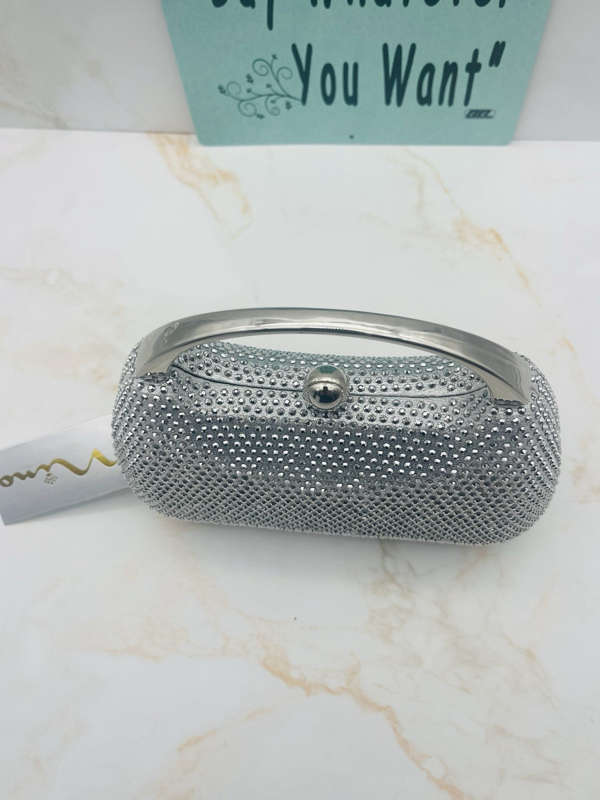 BRANDO  SILVER CRYSTAL MINAUDIERE WITH METAL HANDLE