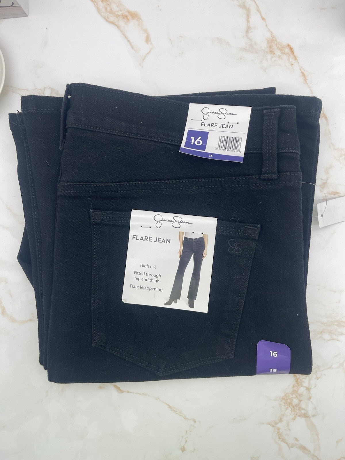 Jessica Simpson Women's High Rise Fitted Flare Jean, JJSB16035 Size 16 Black