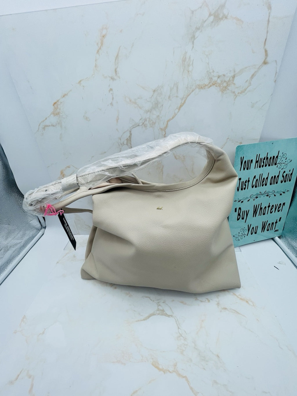 LIKE DREAMS The Diplomat vegan leather large women's hobo tote bag - CREAM