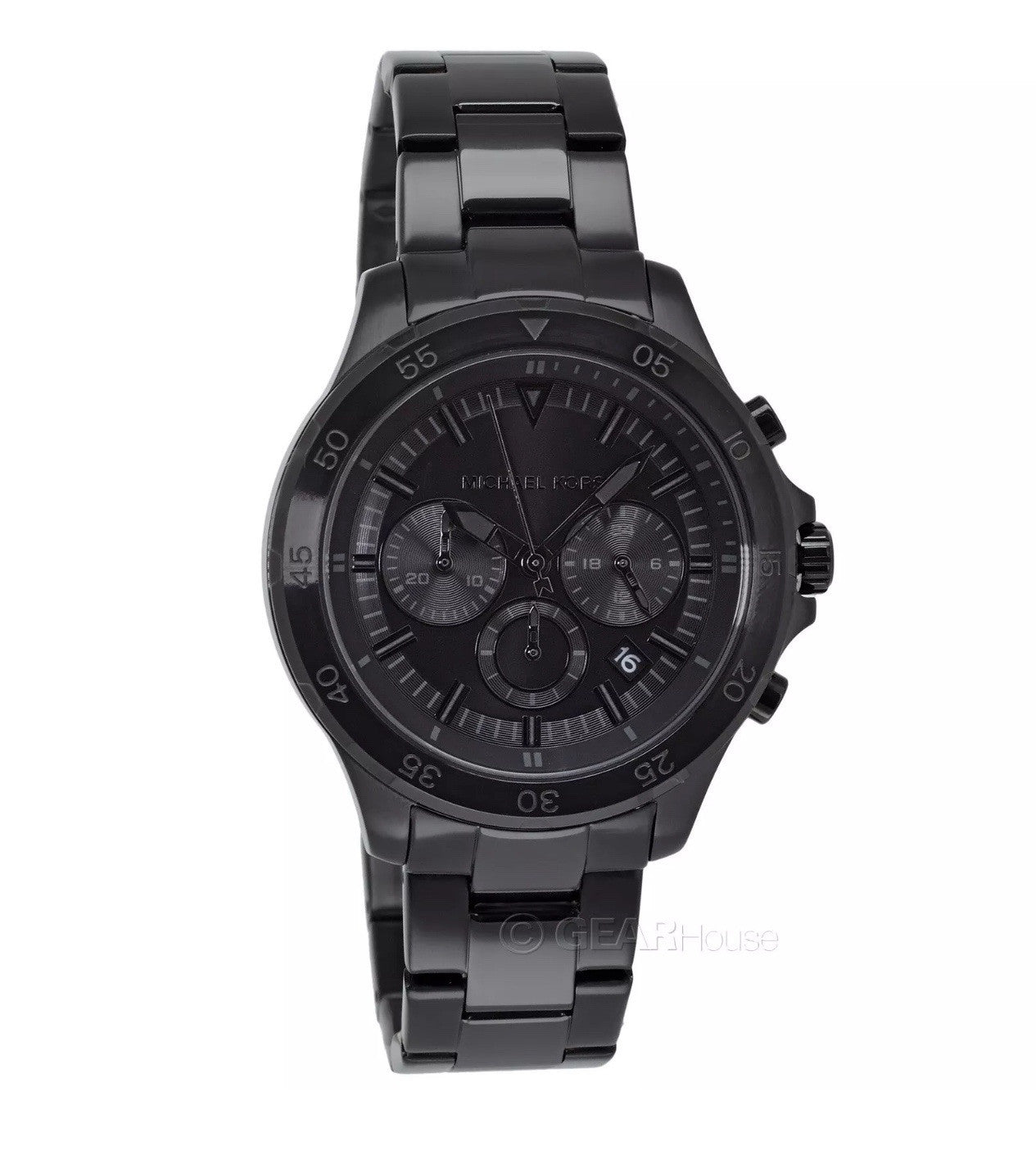 Michael Kors Greyson Mens Blackout Chronograph Watch Black Dial Stainless Steel