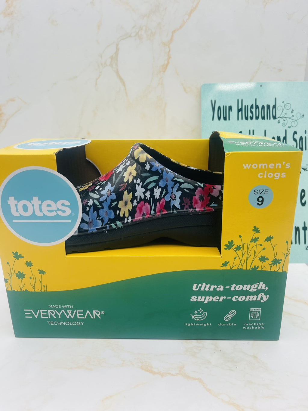 Totes Ultra-Tough, Super-Comfy Women’s Clogs, Size 9 Black Garden Floral NIB