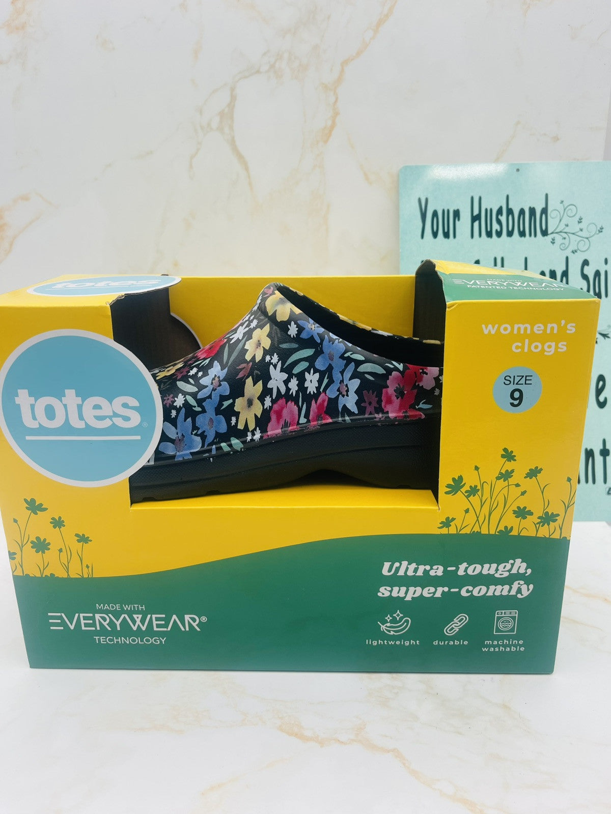 Totes Ultra-Tough, Super-Comfy Women’s Clogs, Size 9 Black Garden Floral NIB