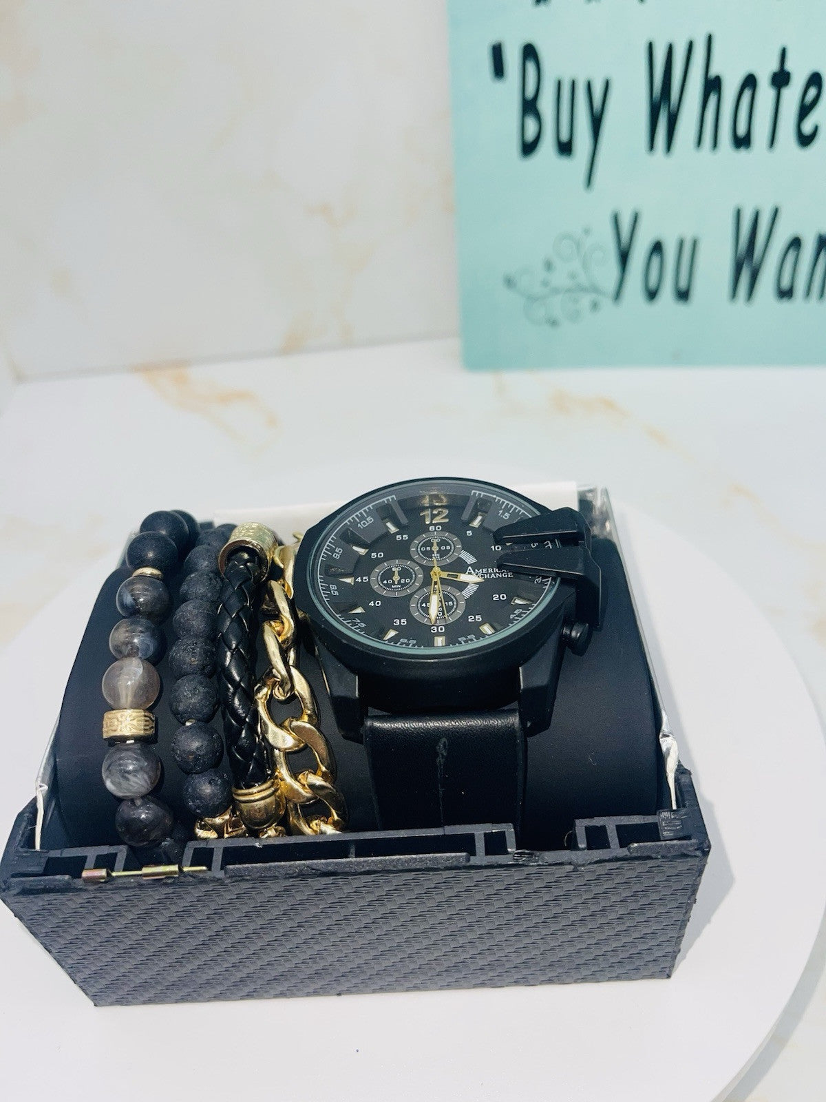 American Exchange Polyurethane Strap Watch 40mm Gift Set $40 # WH 385