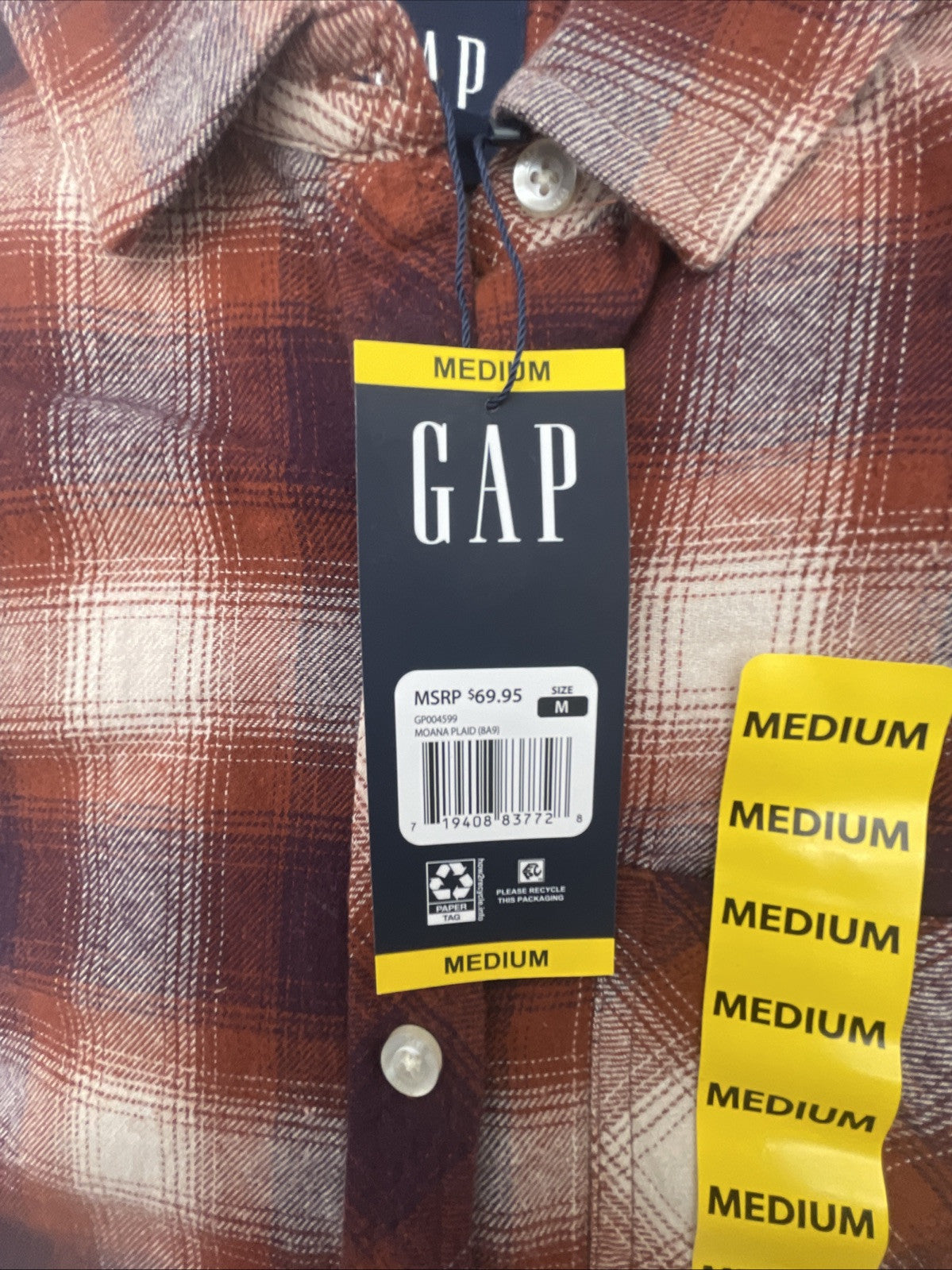 Gap Women's Soft Long Sleeve Hi-Low Hem Relaxed Fit Flannel Size M