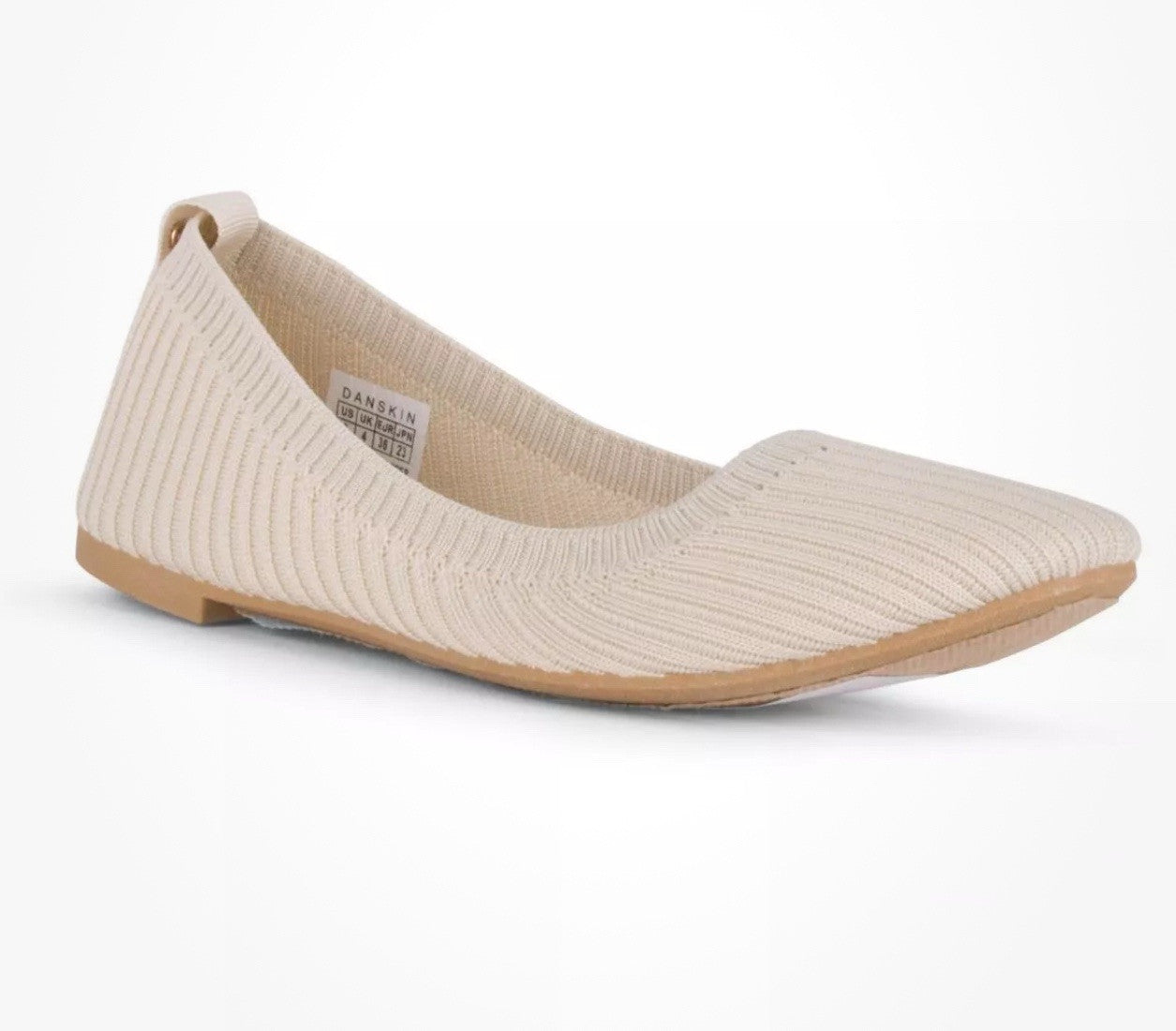 Danskin Hope Slip On Ballet Flats Comfort Natural with ribbed stretch knit Sz11