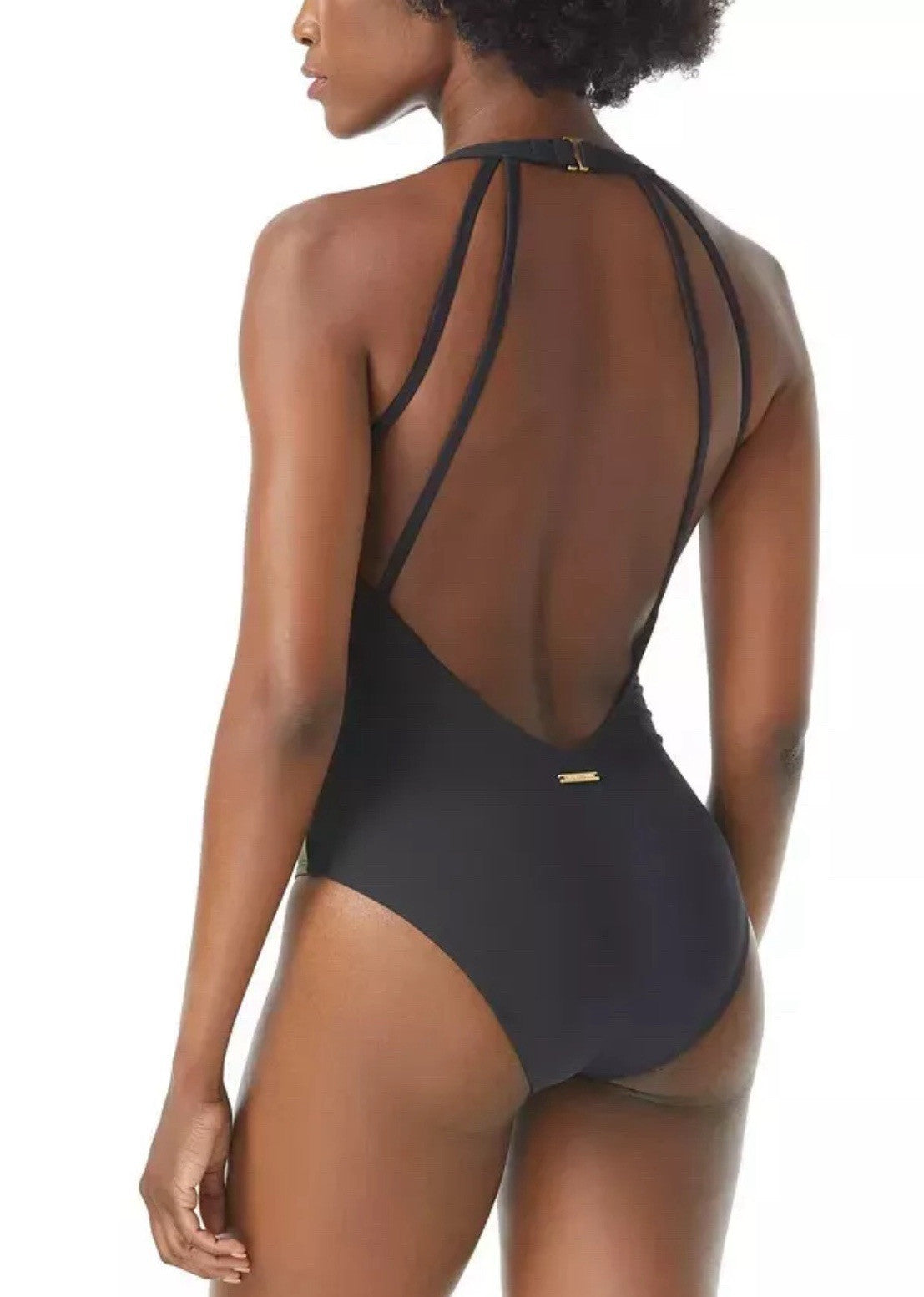 Vince Camuto Gold Shimmer Blocked Punging V-Neck One-Piece L35452 Womens Size 4