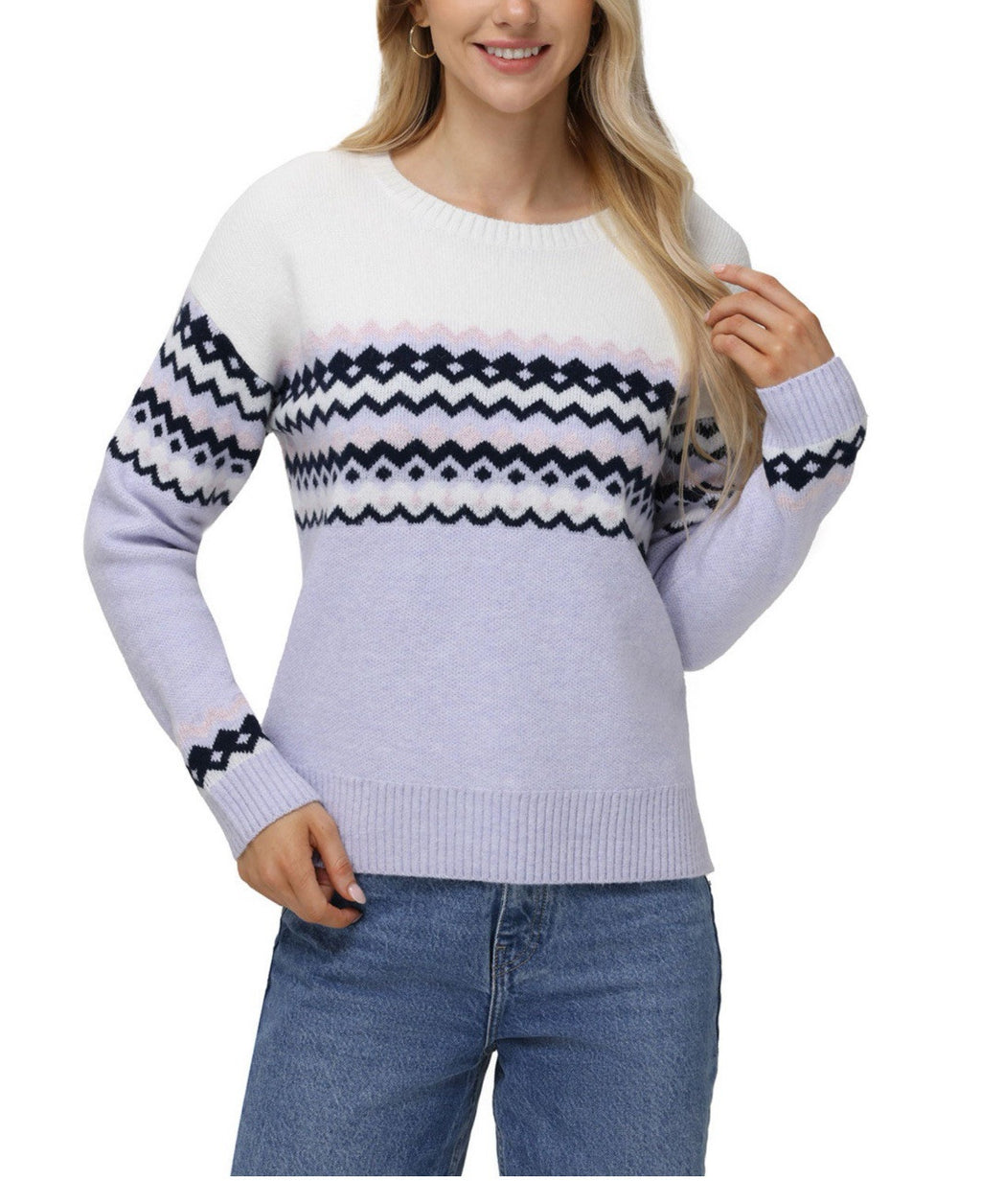 525 Women's Super Soft Crewneck Pullover Lurex Fairisle Sweater XXL