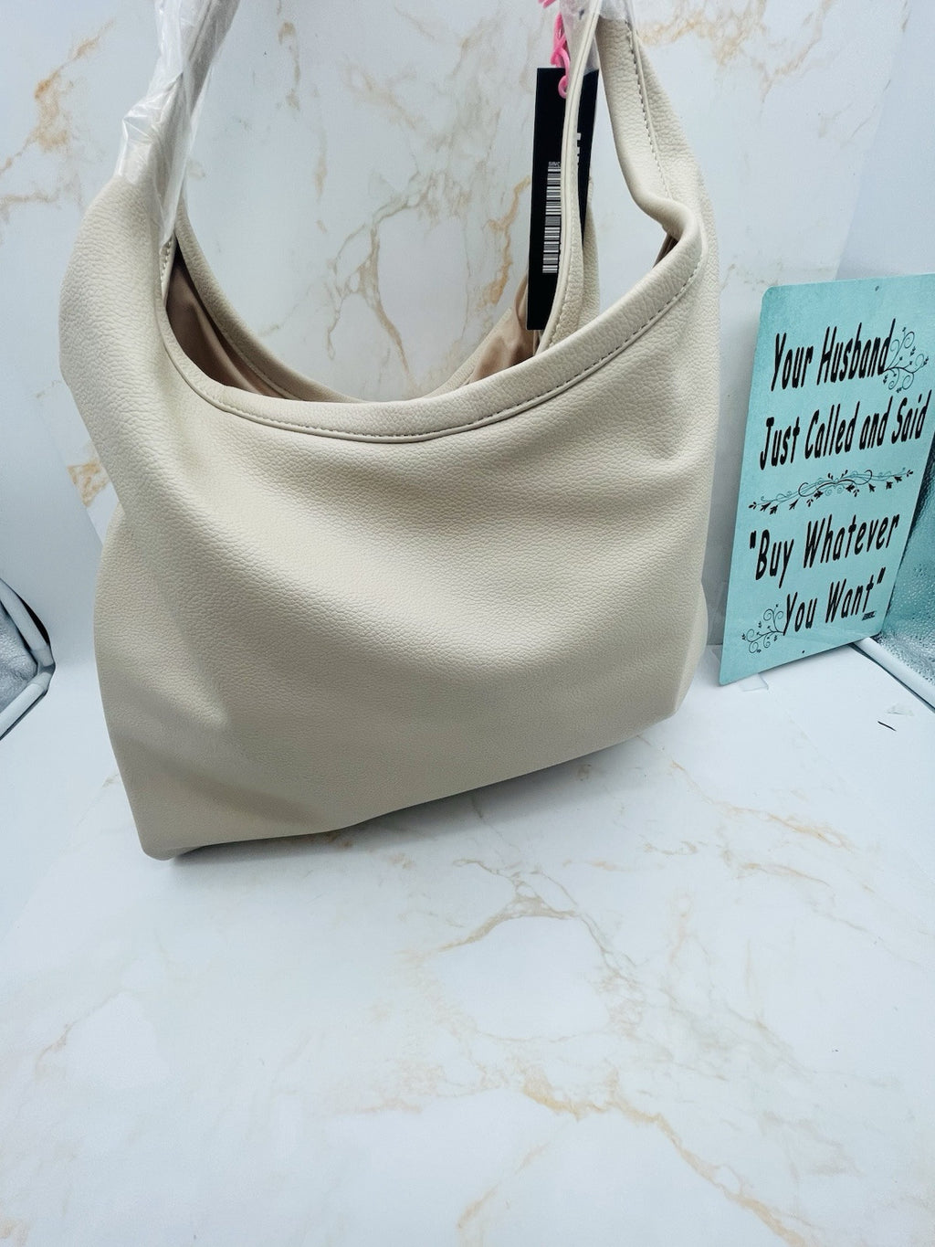 LIKE DREAMS The Diplomat vegan leather large women's hobo tote bag - CREAM