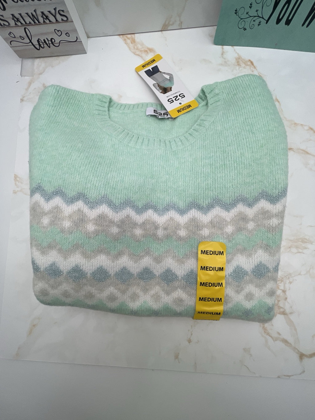 525 Women's Super Soft Crewneck Pullover Lurex Fairisle Sweater M