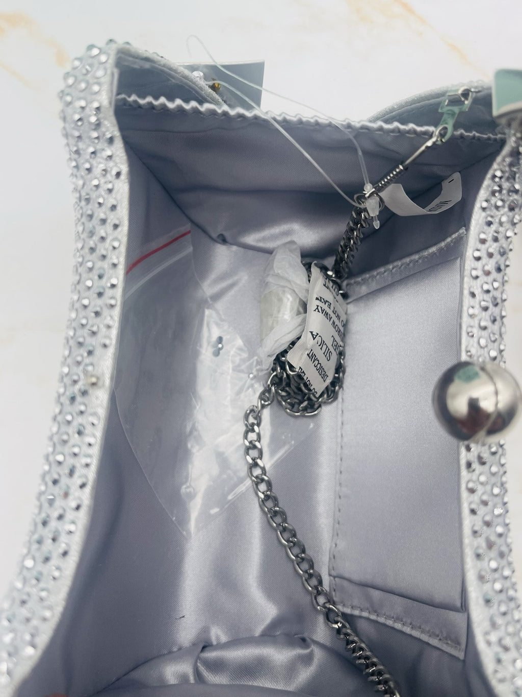BRANDO  SILVER CRYSTAL MINAUDIERE WITH METAL HANDLE