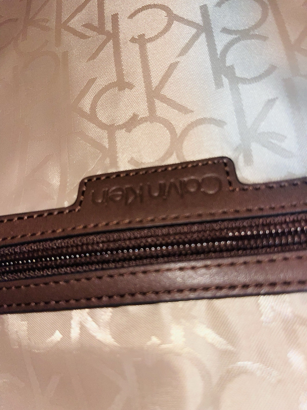 Calvin Klein Women's Monogram Hobo Brown Logo Bag Zipper Pockets Handbag 15"x12"