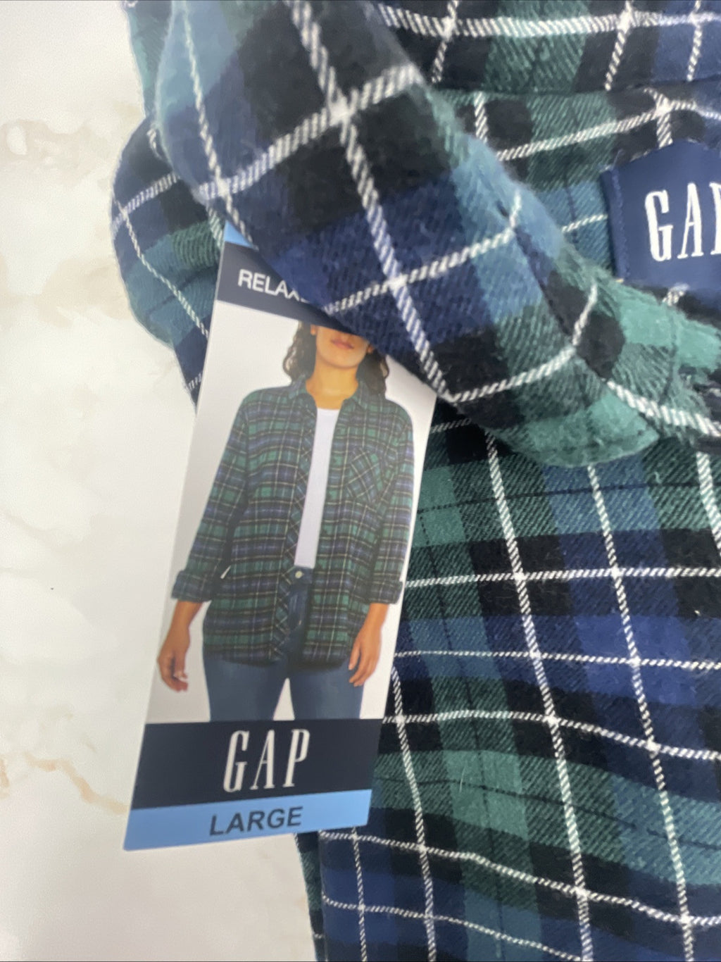 Gap Women's Soft Long Sleeve Hi-Low Hem Relaxed Fit Flannel Size L