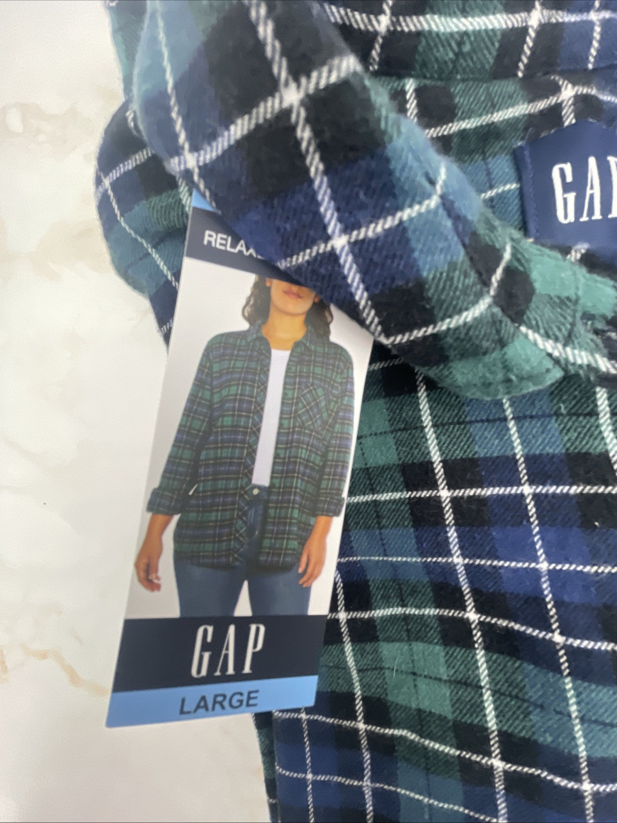 Gap Women's Soft Long Sleeve Hi-Low Hem Relaxed Fit Flannel Size L