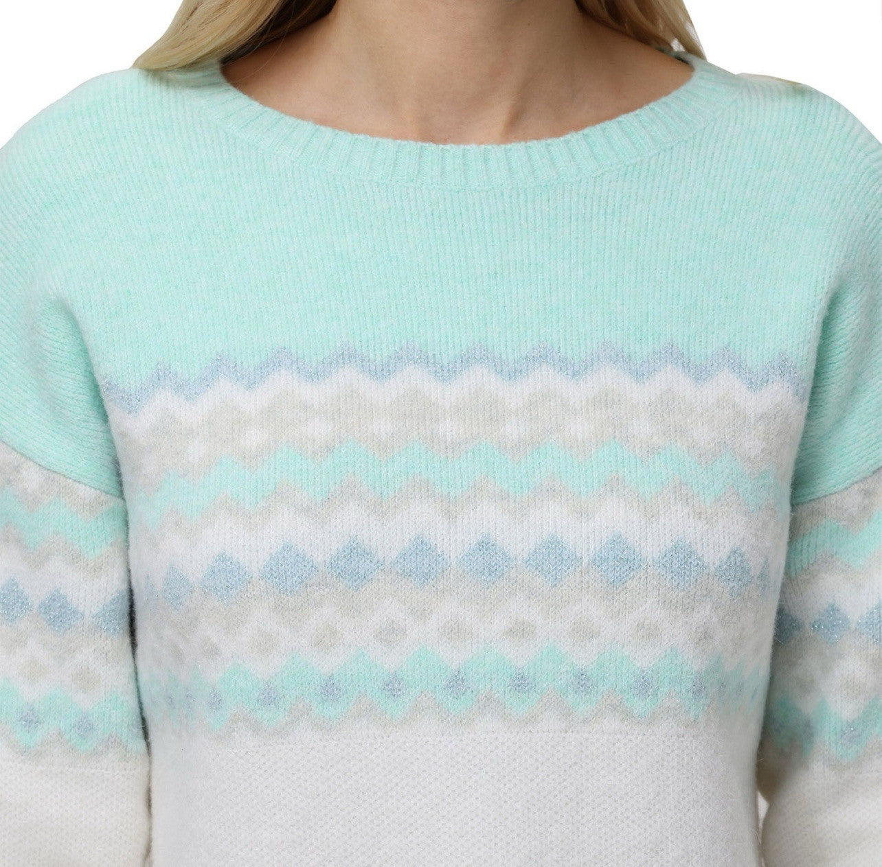 525 Women's Super Soft Crewneck Pullover Lurex Fairisle Sweater XL