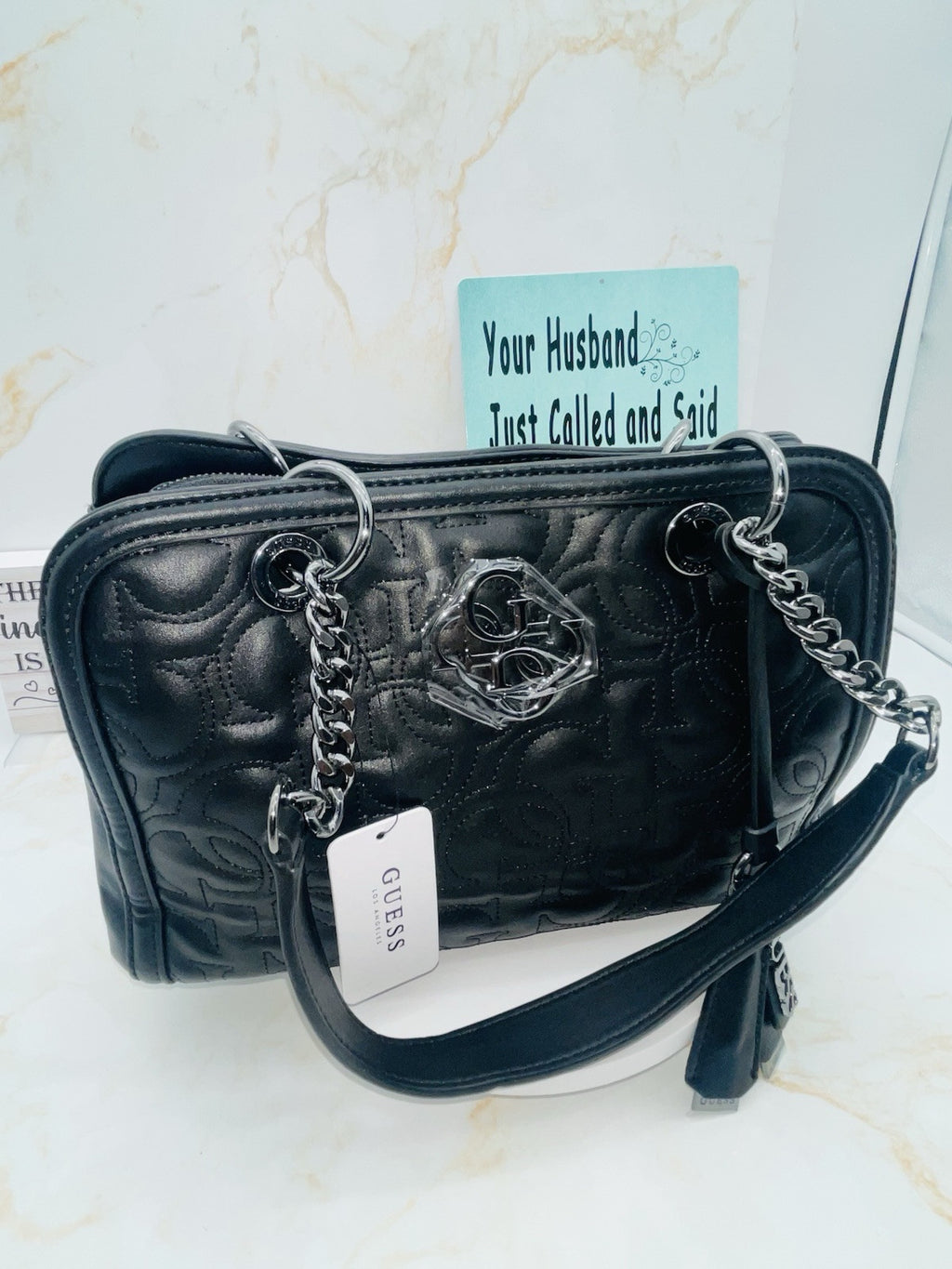 GUESS Women's New Wave Logo Girlfriend Satchel Bag Black