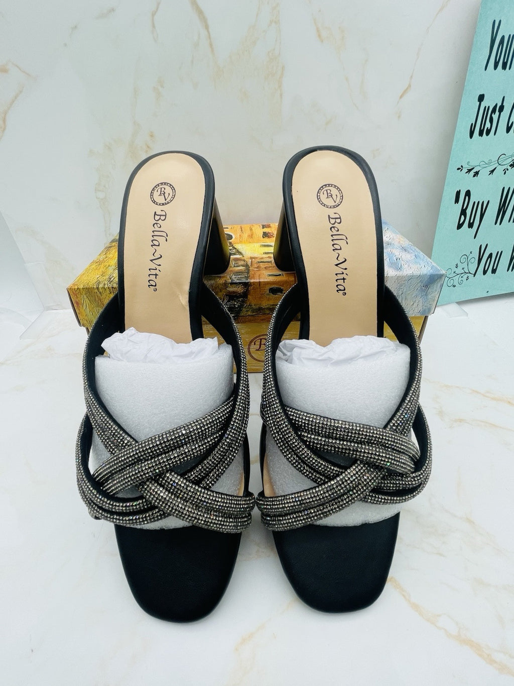 NEW Bella Vita Women’s Carmen Heeled Slip on Sandals Black Size 10W