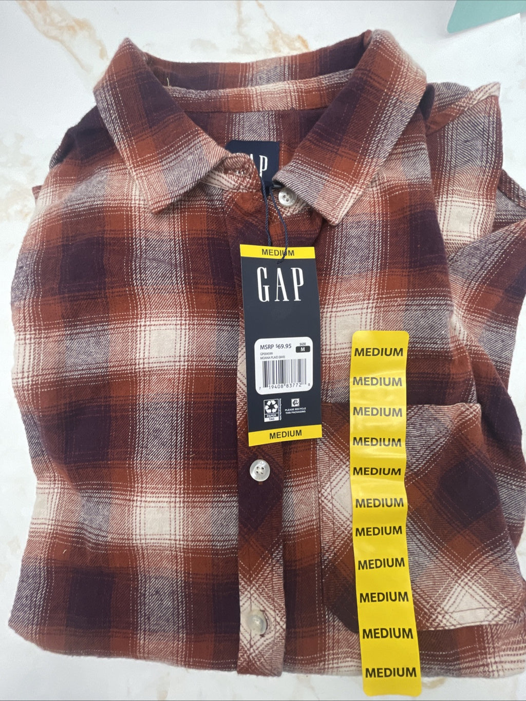 Gap Women's Soft Long Sleeve Hi-Low Hem Relaxed Fit Flannel Size M