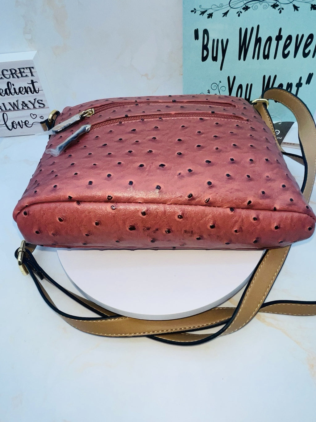 Giani Bernini Women's Embossed Faux Ostrich Crossbody, Color Wine Women’s Sholde
