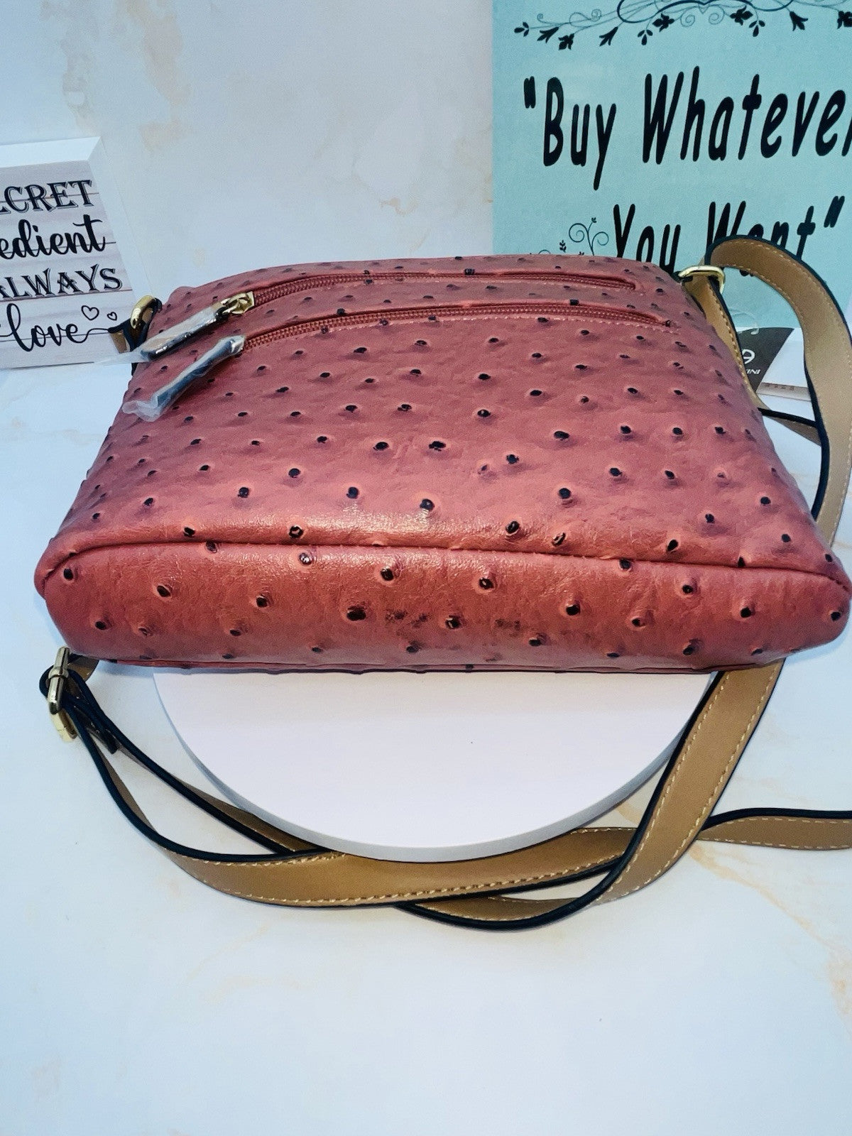 Giani Bernini Women's Embossed Faux Ostrich Crossbody, Color Wine Women’s Sholde