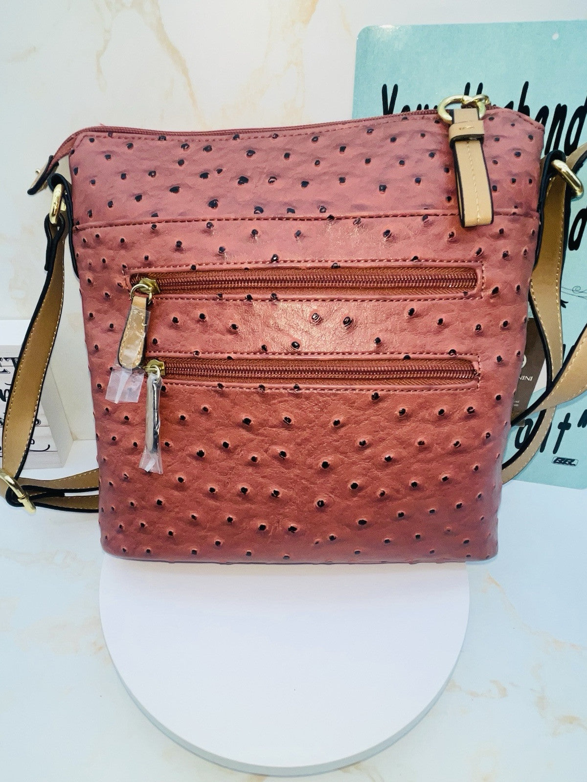 Giani Bernini Women's Embossed Faux Ostrich Crossbody, Color Wine Women’s Sholde