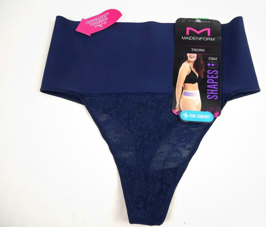 Maidenform Tame Your Tummy Firm Control Navy Lace Thong Panty Large L DM0049