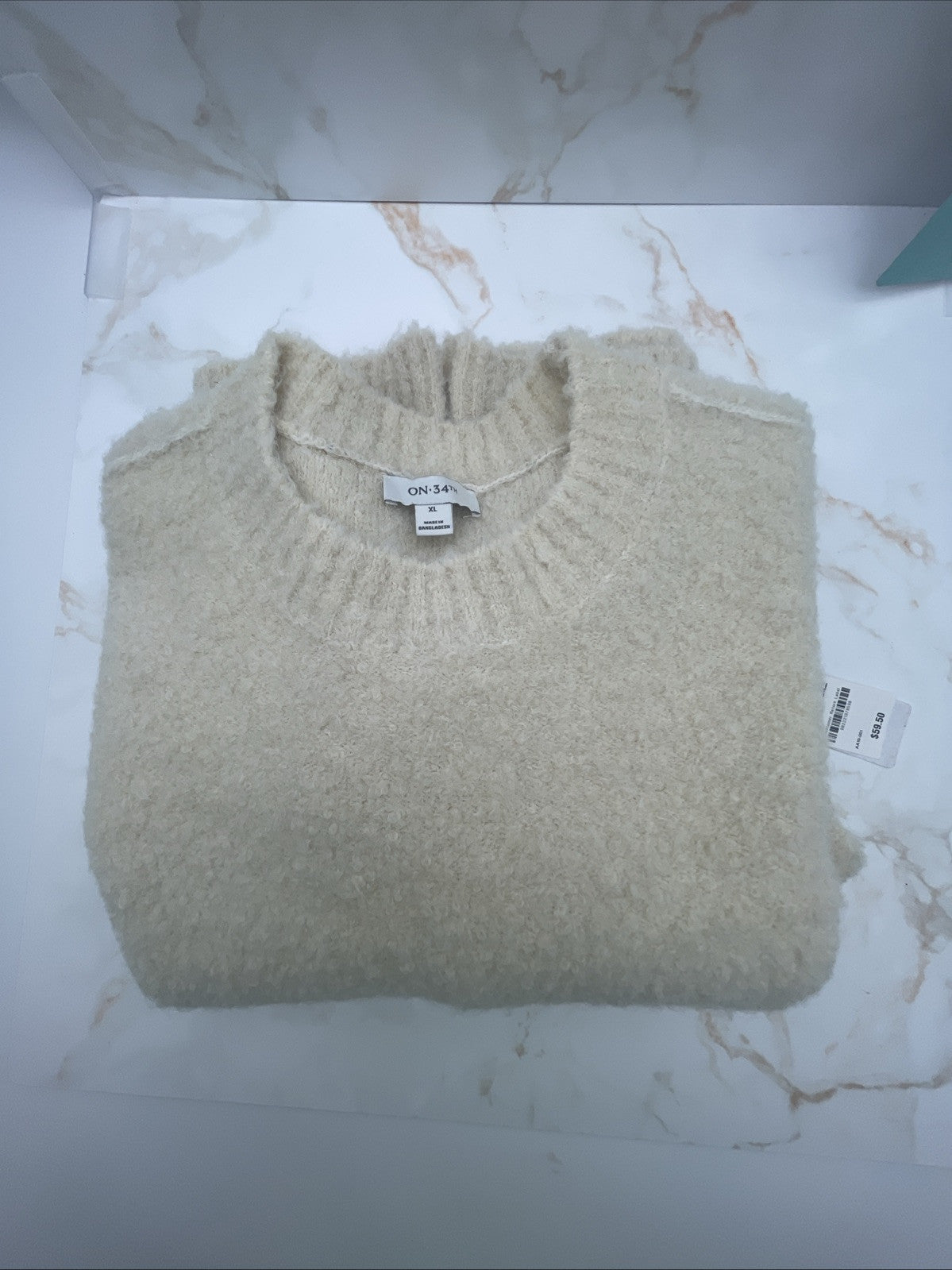 On 34th Women's Plus On 34th Pink Marled Bouclé Sweater,  Size XL White