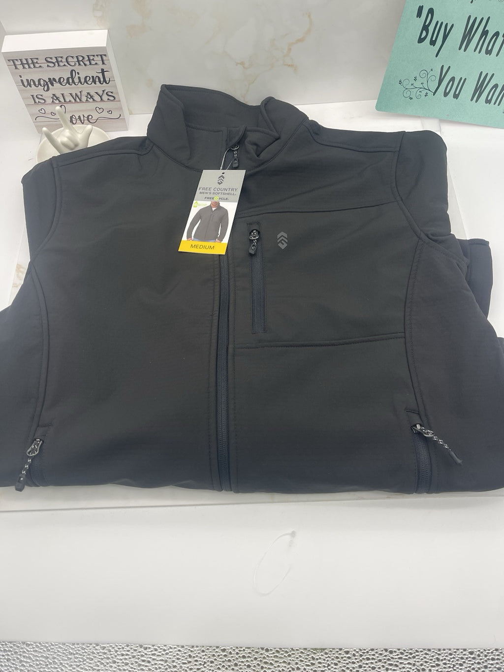 Free Country Men's Stretch Wind & Water Resistant Softshell Jacket S pick Black