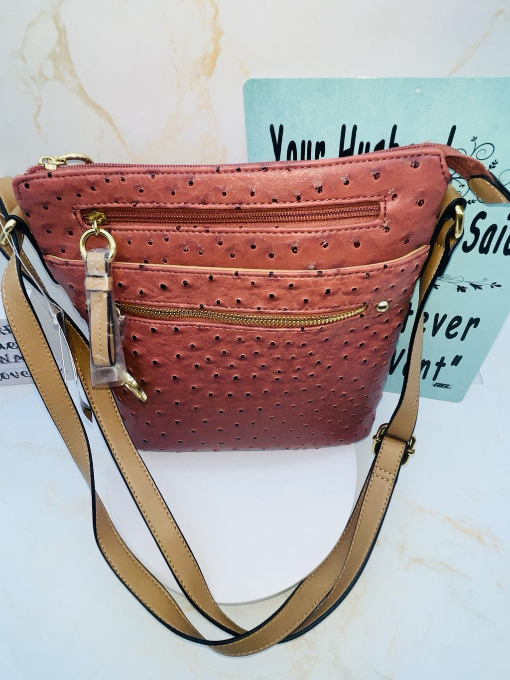 Giani Bernini Women's Embossed Faux Ostrich Crossbody, Color Wine Women’s Sholde