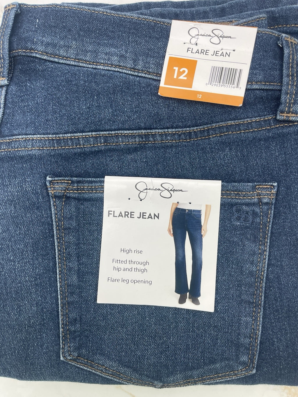 Jessica Simpson Women's High Rise Fitted Flare Jean, JJSB16035 Sz 12 Blue Drive