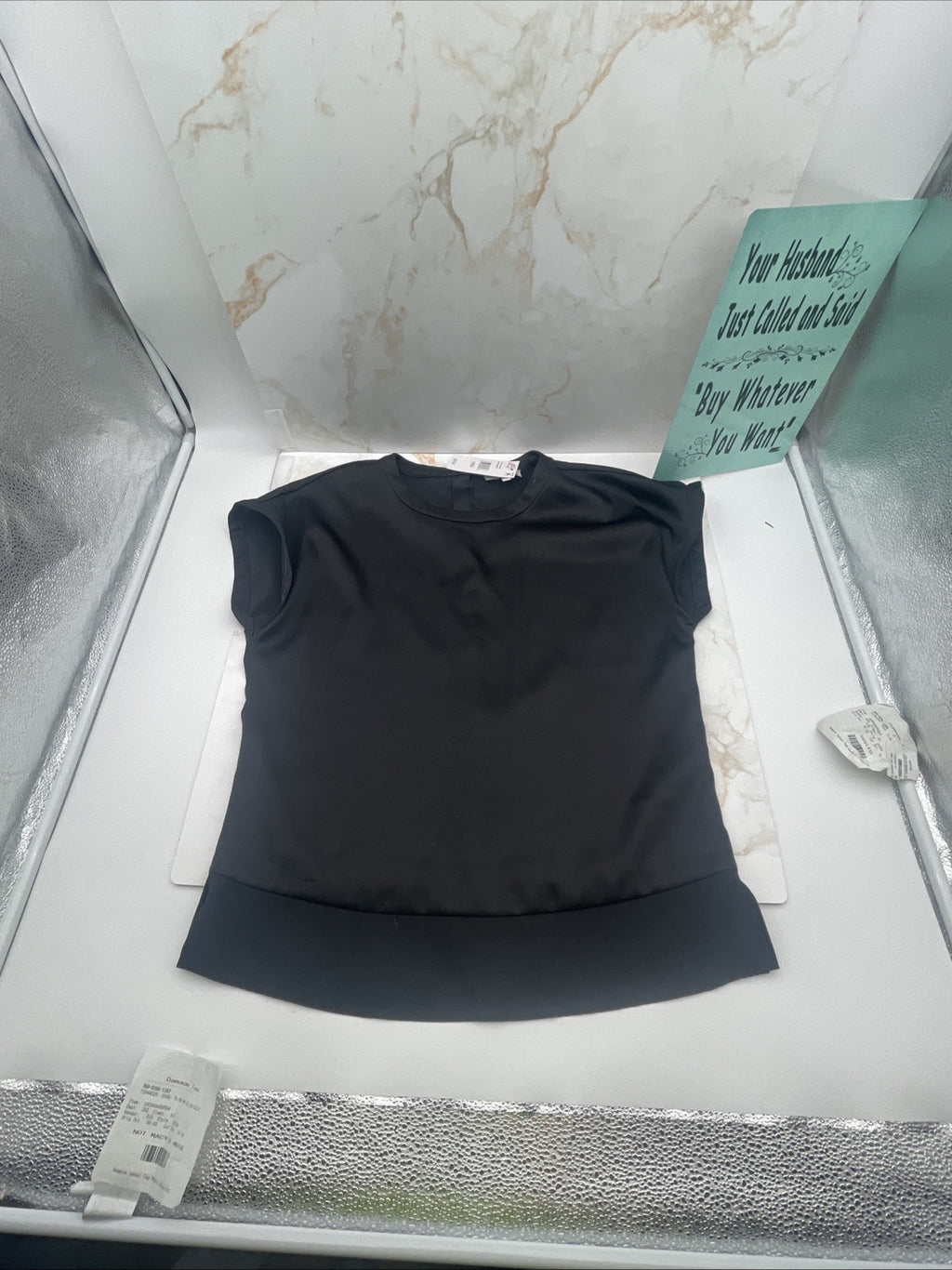 Reiss Shirt Womens 2 Black Short Sleeve Short Sleeve Back Button Tee L