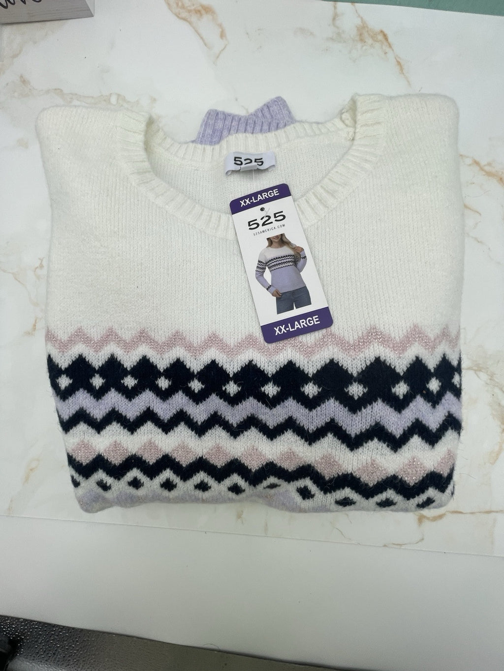 525 Women's Super Soft Crewneck Pullover Lurex Fairisle Sweater XXL