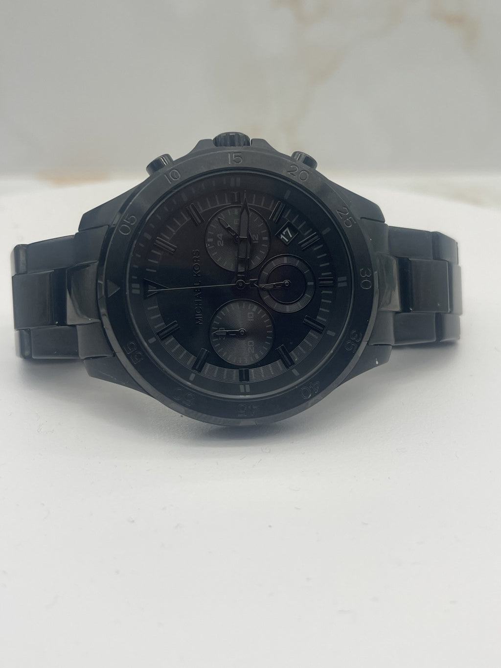 Michael Kors Greyson Mens Blackout Chronograph Watch Black Dial Stainless Steel