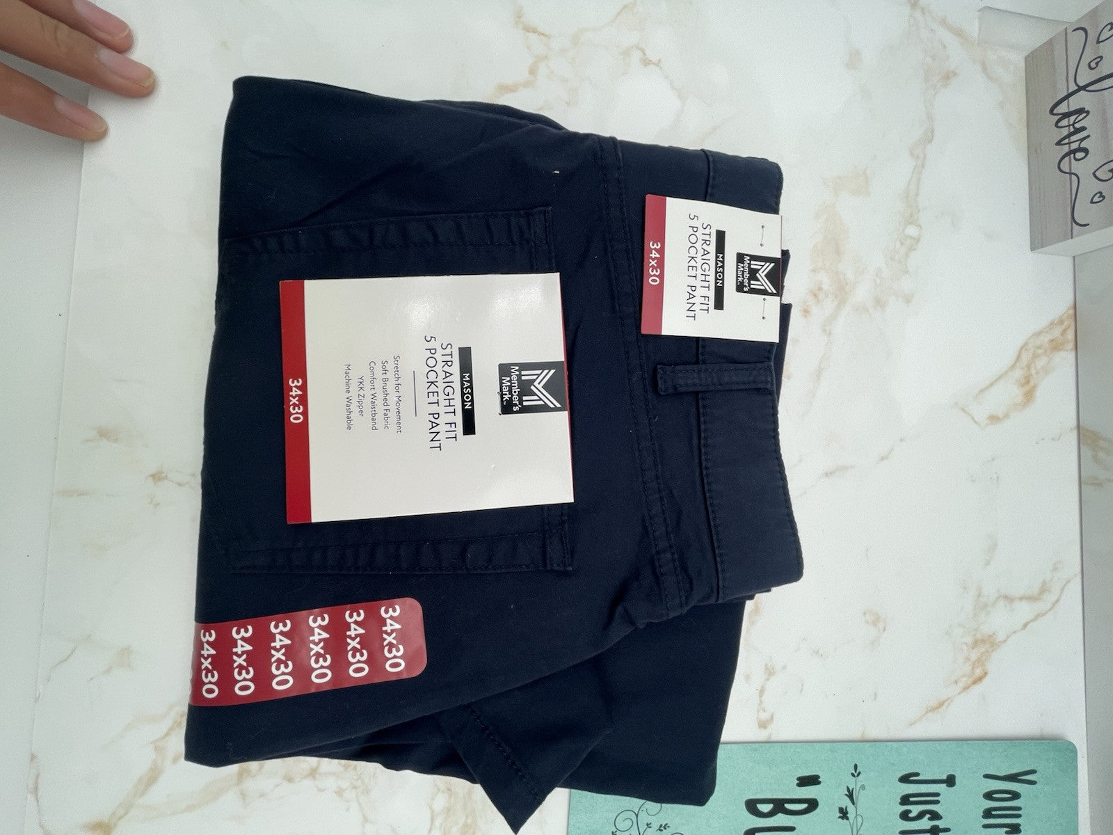 Member's Mark Men's Straight Fit Mason 5 Pocket Stretch Pant 34x30 Dark Navy